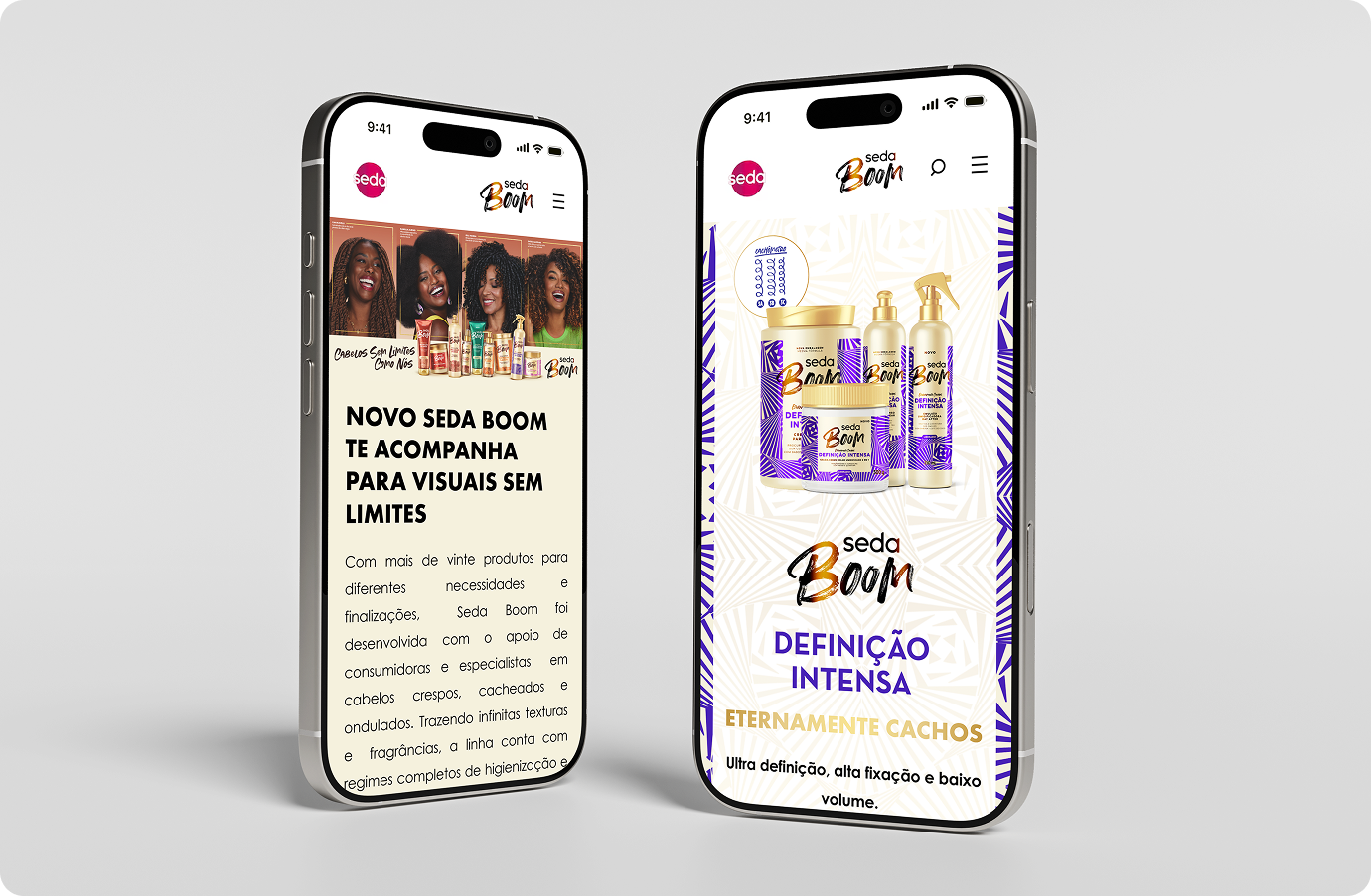 Smartphones screens showing two of Seda's product campaign pages
