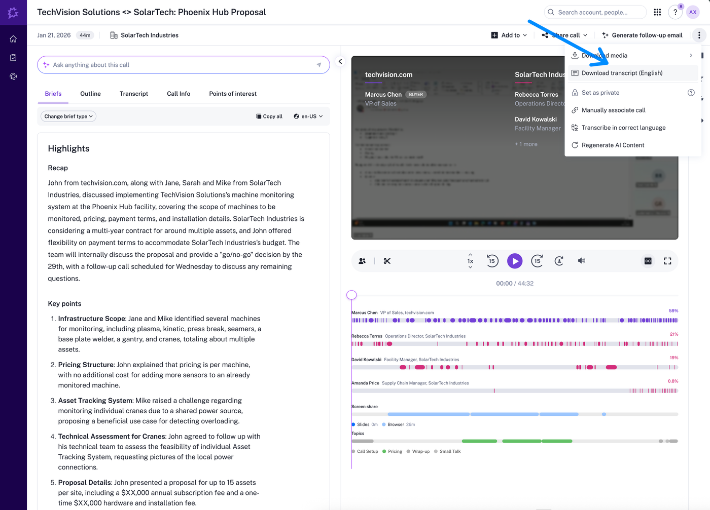 Exporting transcripts from Gong