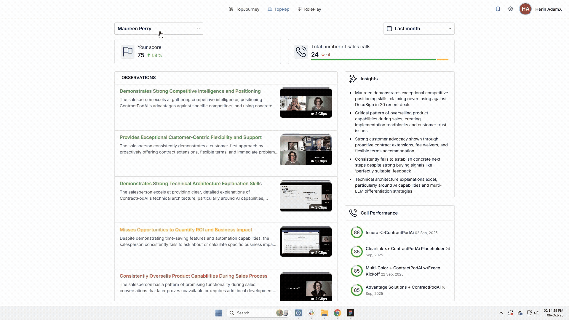 Rep-Level Performance Insights animation
