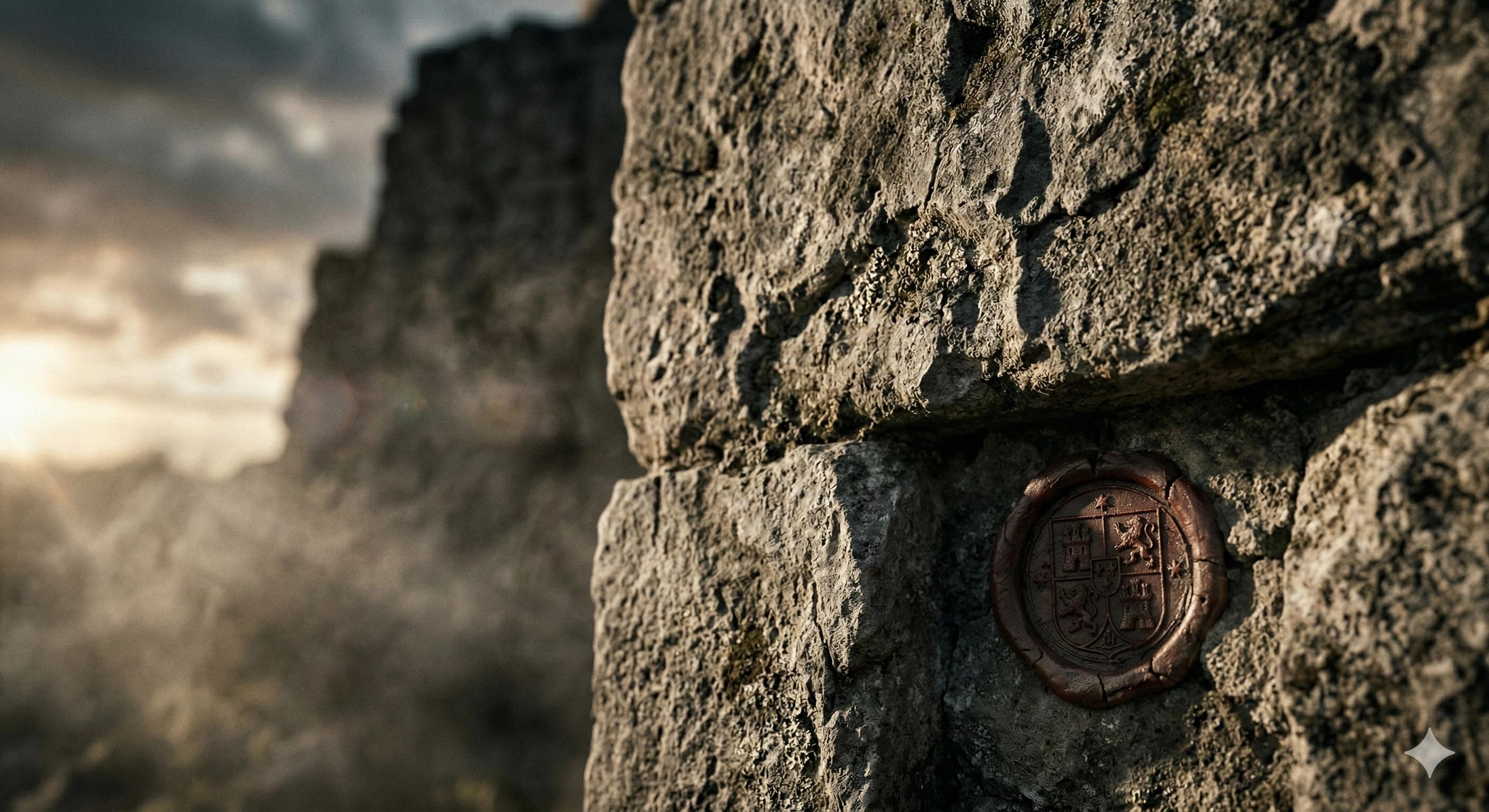 Torre de piedra medieval en Cantabria; símbolo de protección y asilo del apellido Guerra; estética de legado histórico.