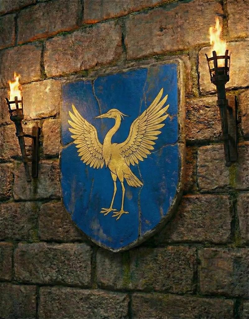 Verdadero Escudo de Armas oficial del apellido Garza: campo azul con garza de oro y alas abiertas.