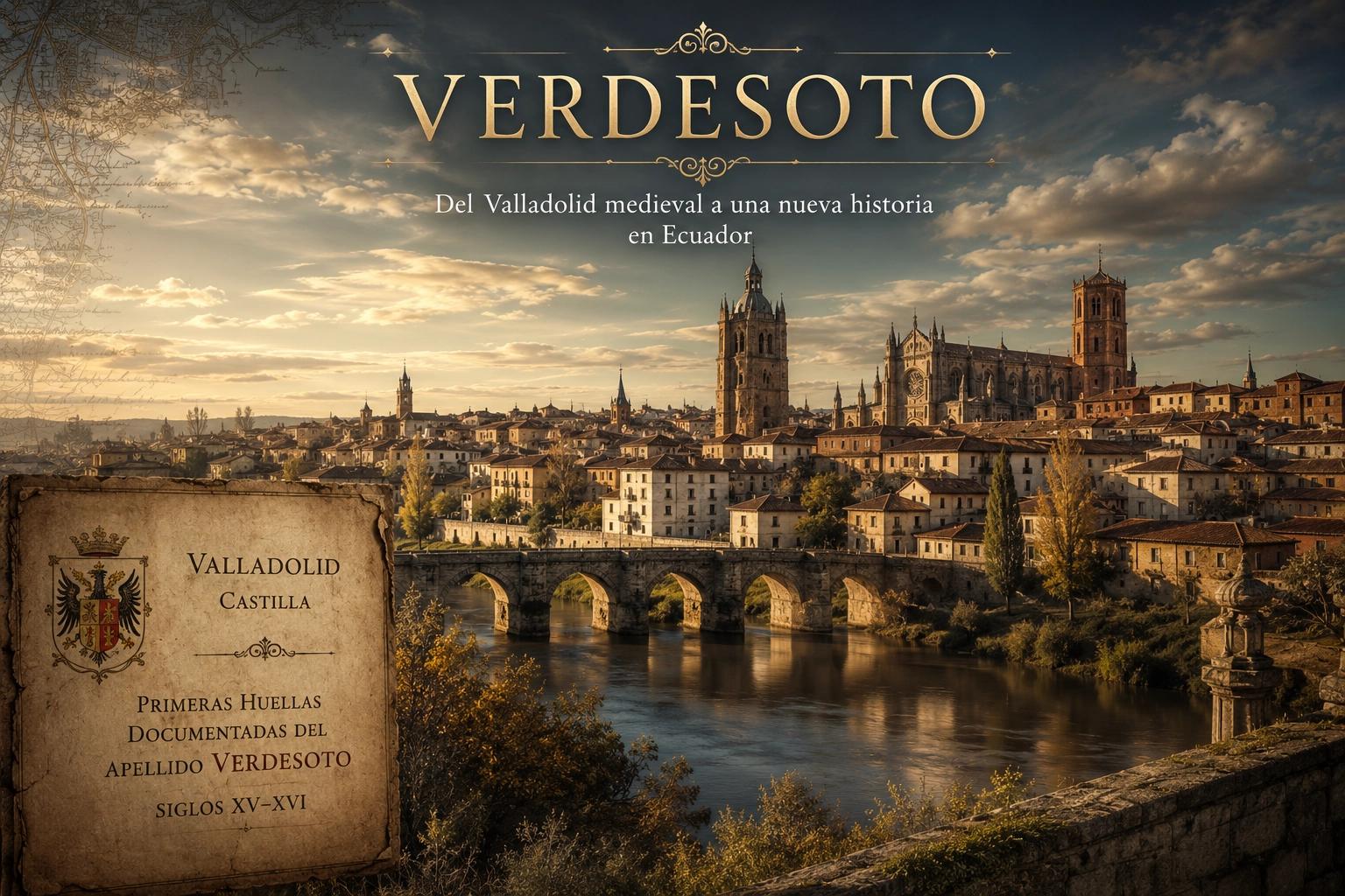 Recreación artística de Valladolid medieval, vinculada a las primeras huellas documentadas del apellido Verdesoto en Castilla antes de su expansión hacia Ecuador.