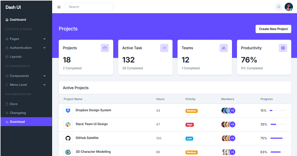 Dash UI Nextjs free admin template