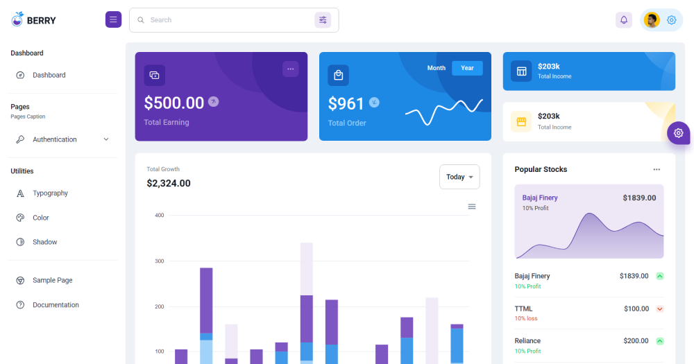 Berry MUI Free React Admin Template