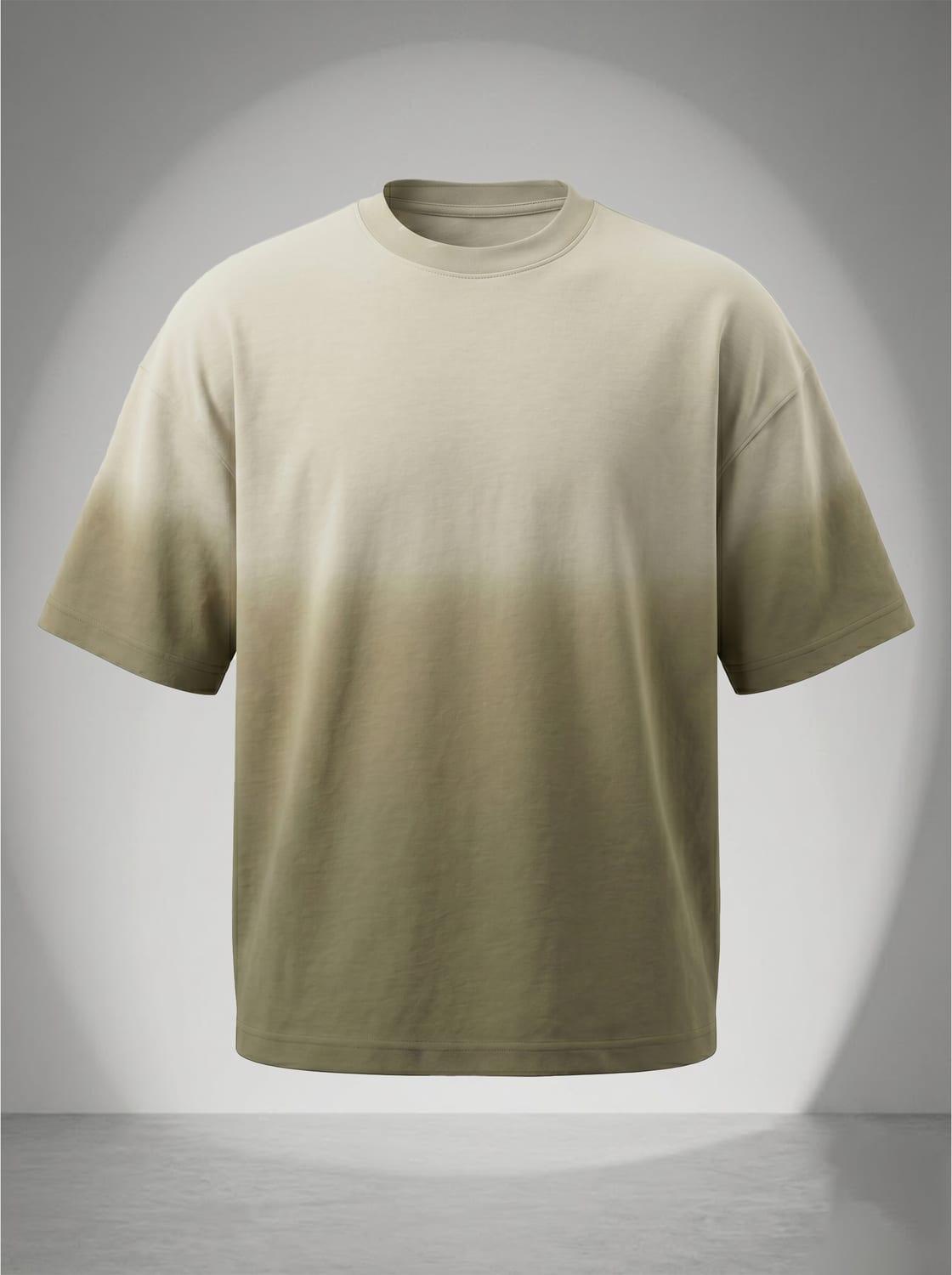 Garment-dyed sage t-shirt showing tonal colour variation
