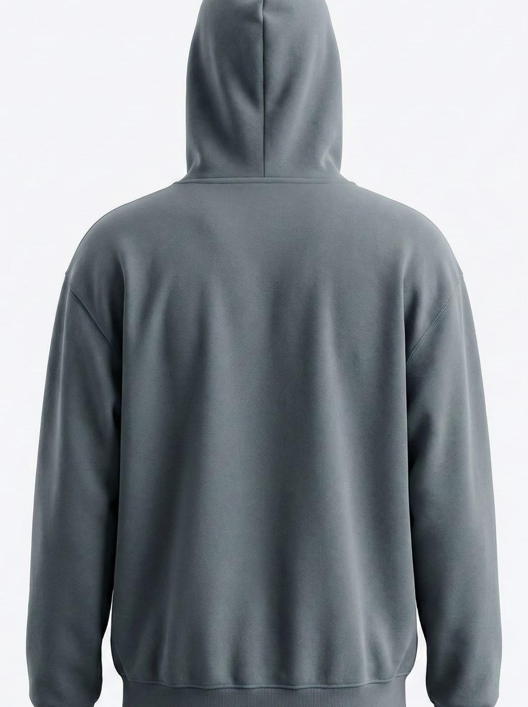 Slate grey hoodie photographed from the back