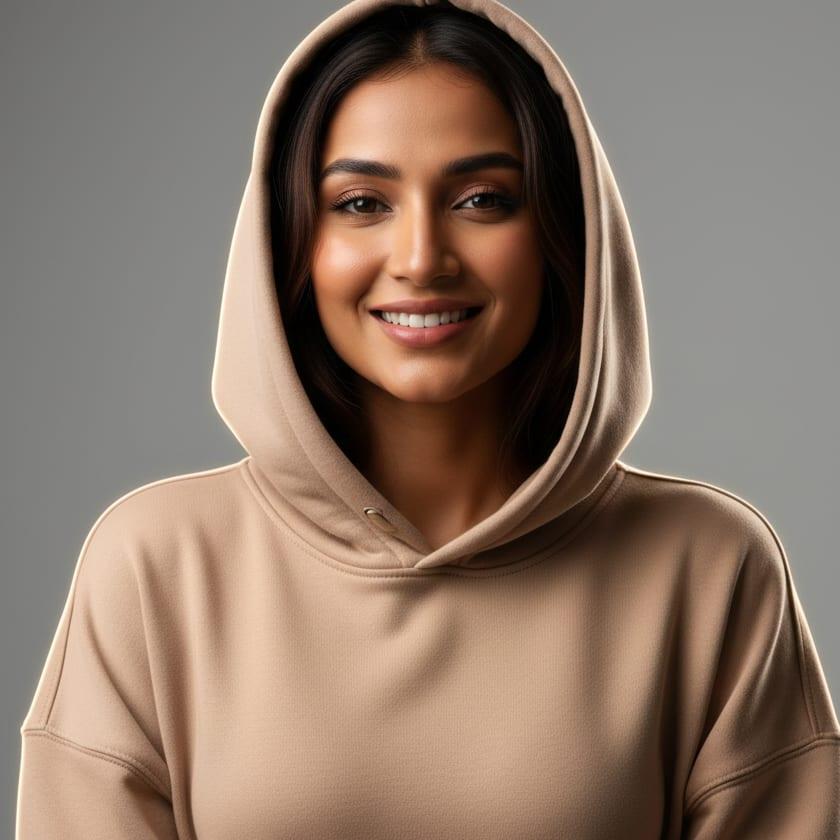 Model wearing a relaxed-fit hoodie