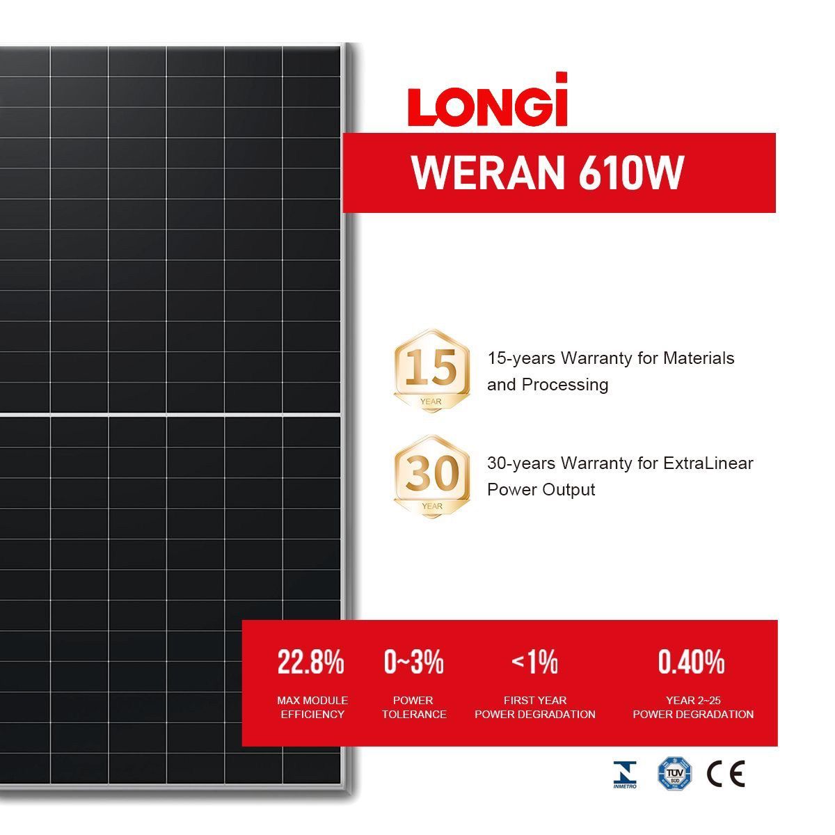 LONGi WERAN 610W Monocrystalline Halfcut Solar Panel