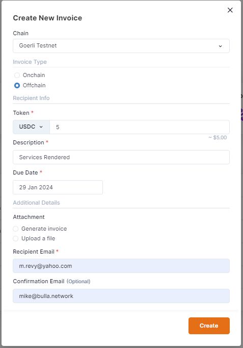 Bulla invoices give you the option of on-chain or off-chain