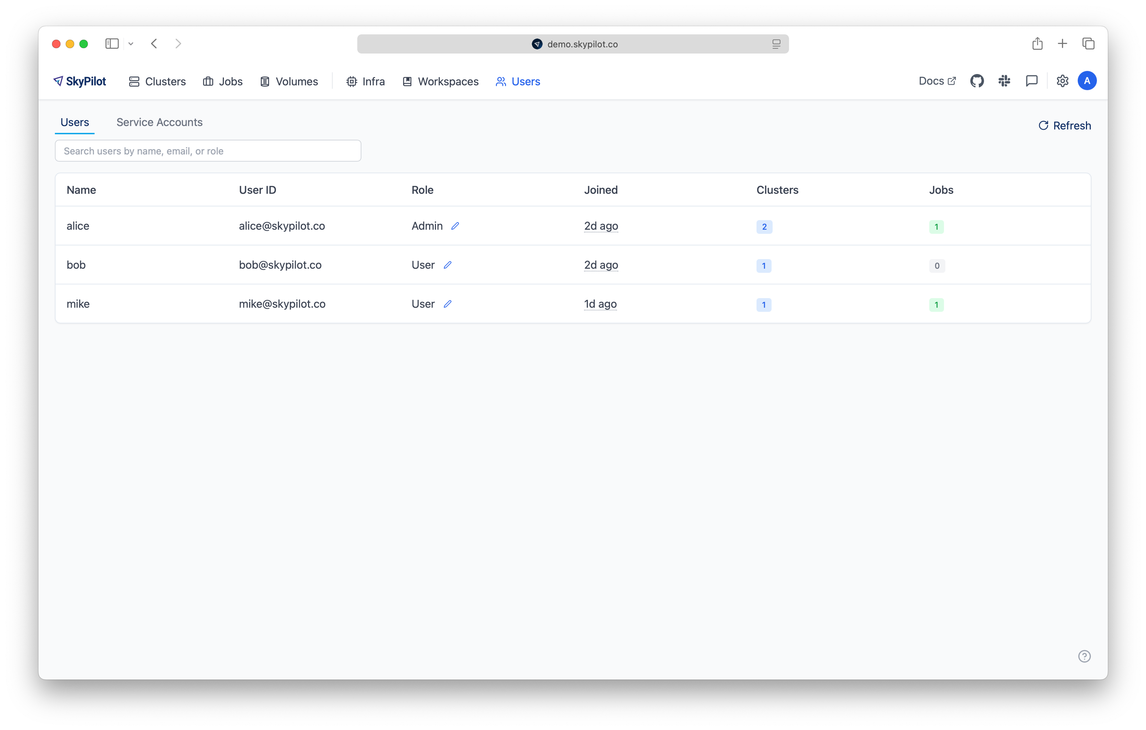 SkyPilot Dashboard - Users