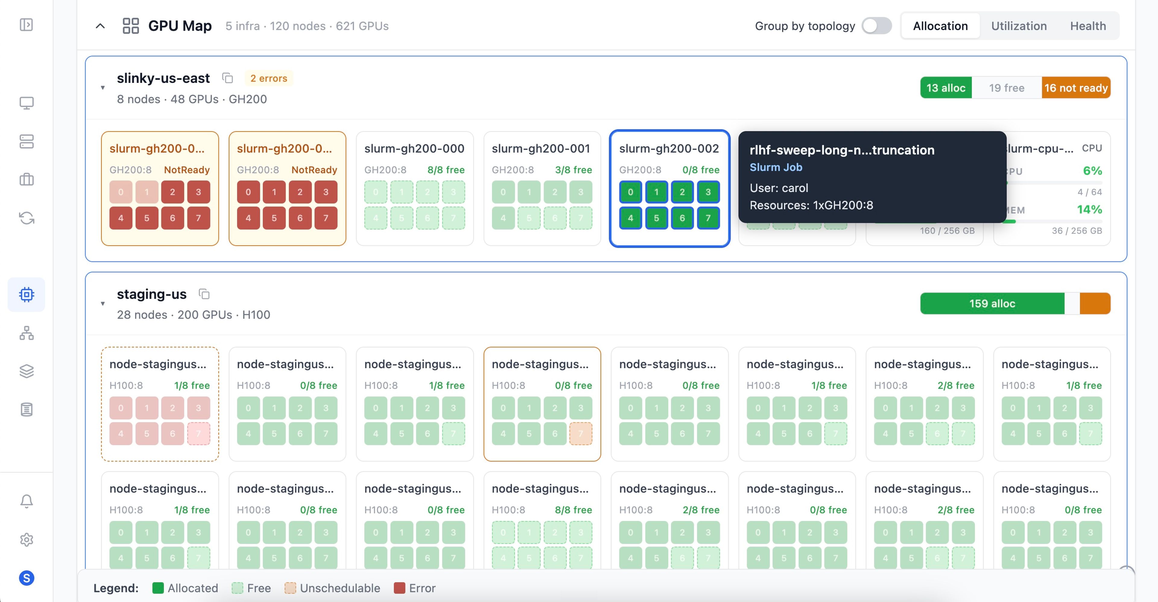 SkyPilot Dashboard Slurm GPU Map