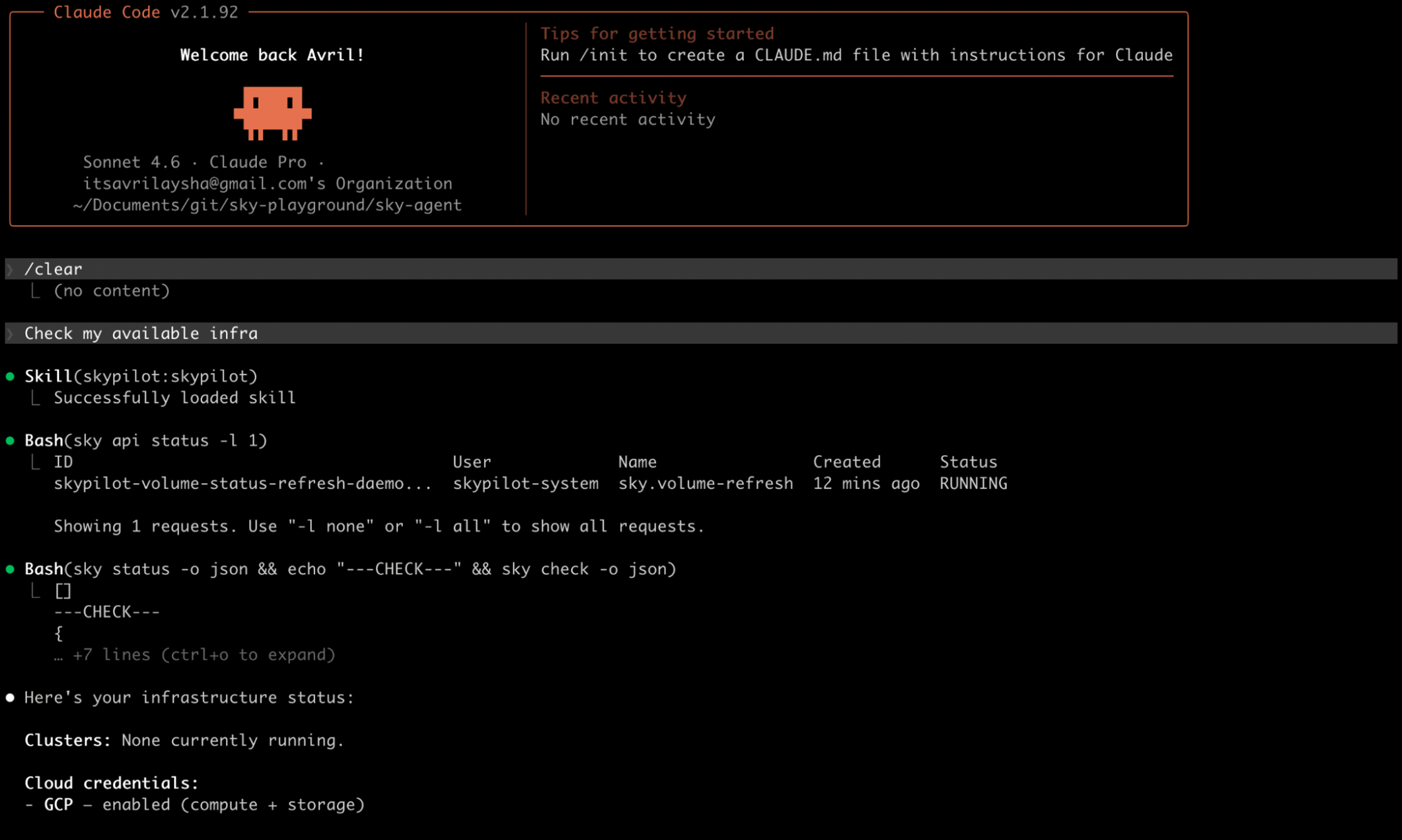 Check available infra