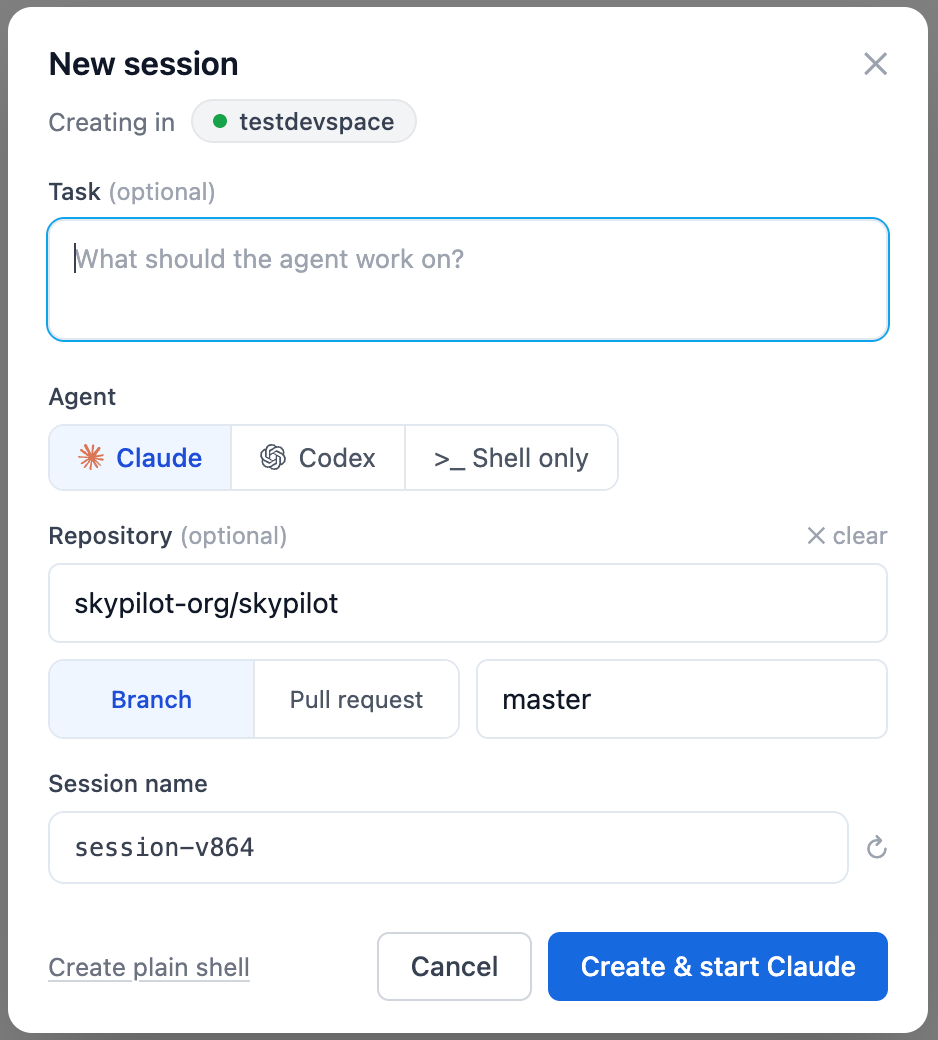 SkyPilot new session