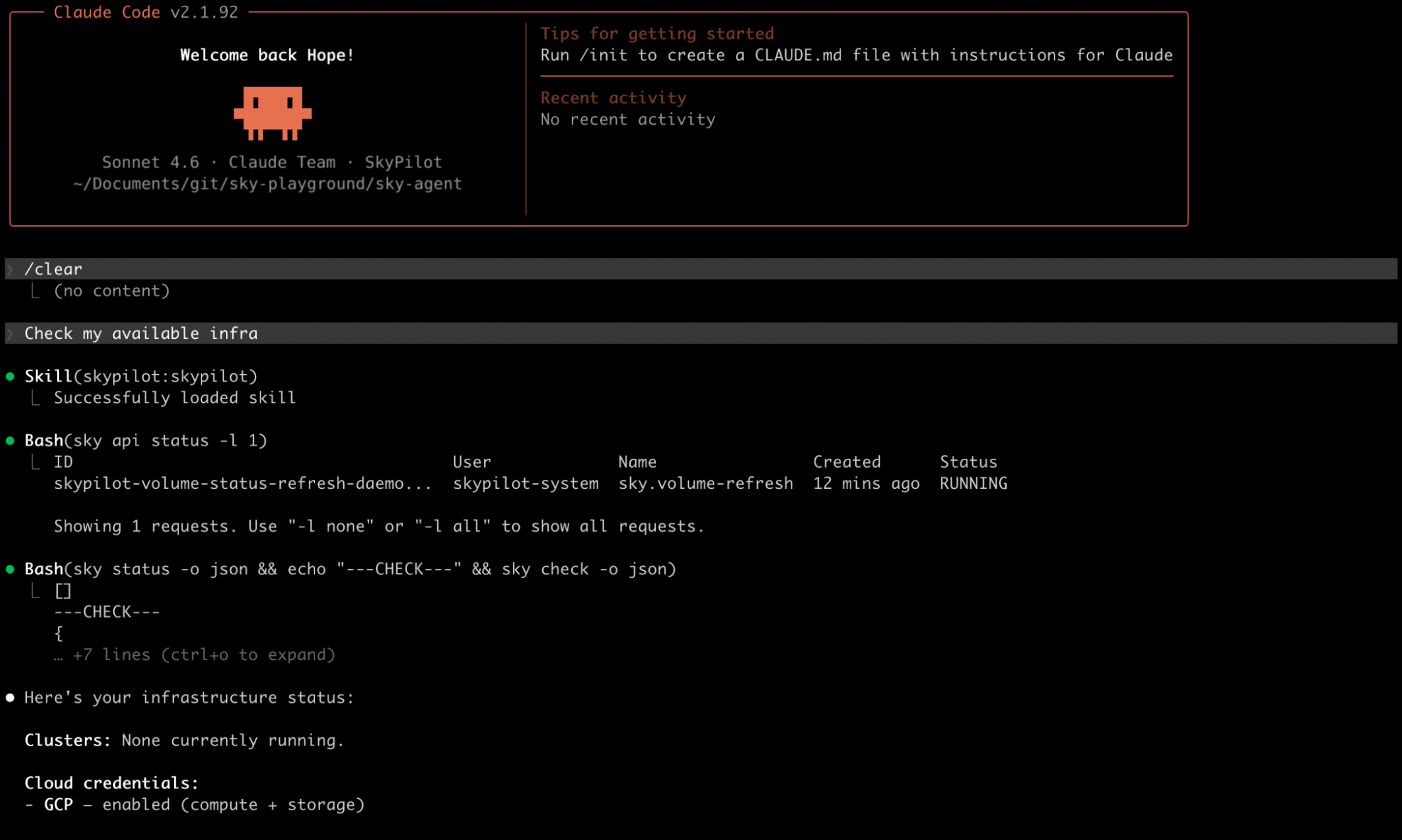 Check available infra