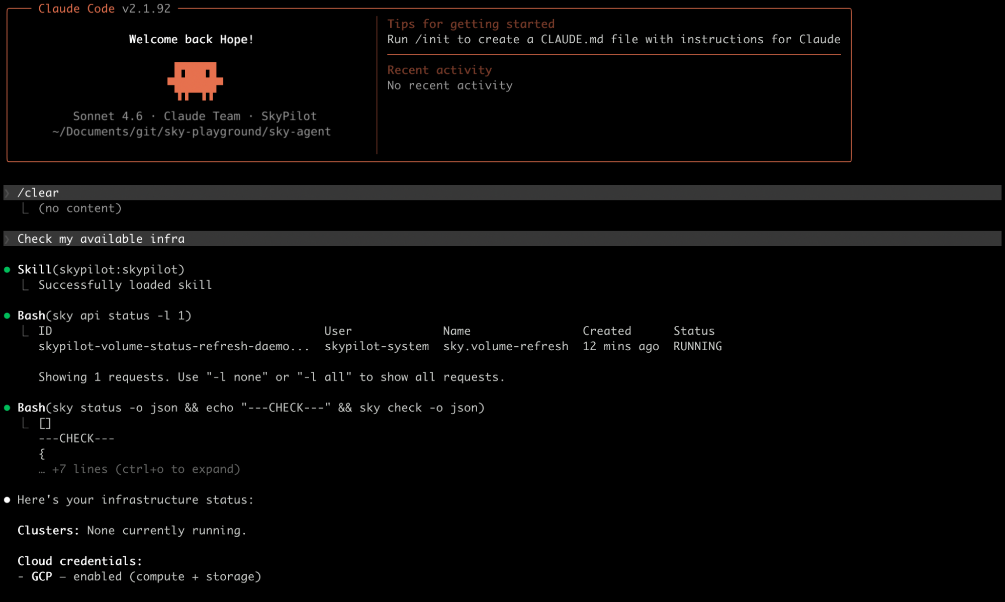 Check available infra