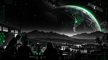 Ilustración de un equipo trabajando con datos satelitales sobre Calamuchita