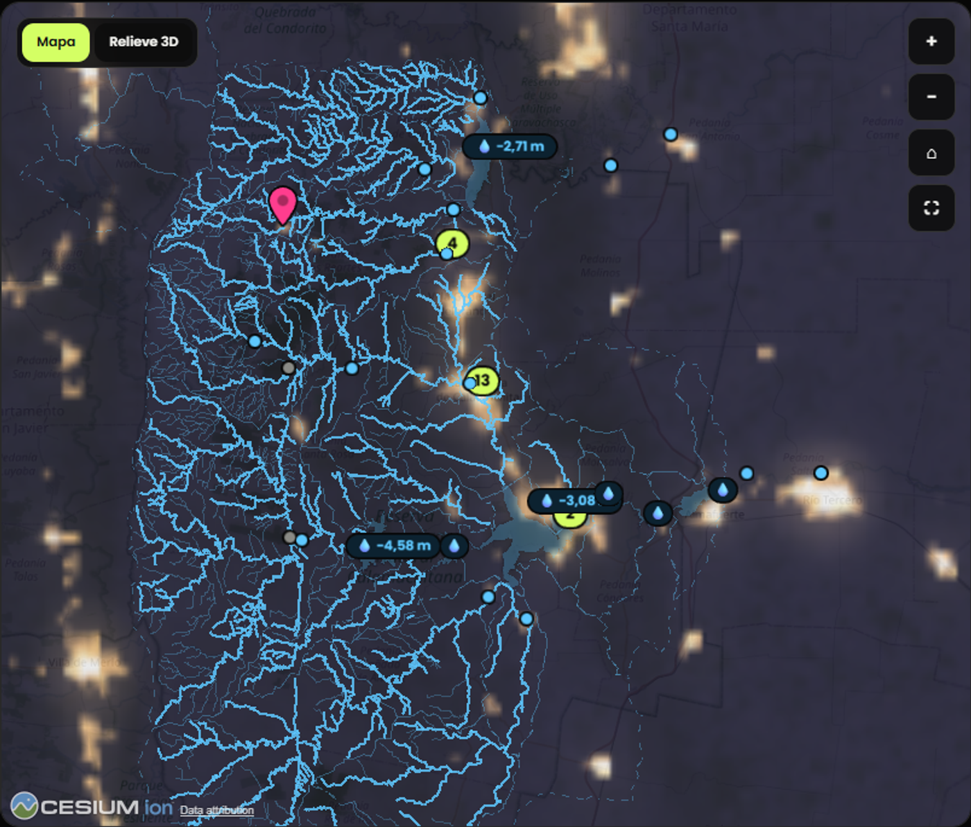 Mapa nocturno de contaminación lumínica en RADAR 24/7