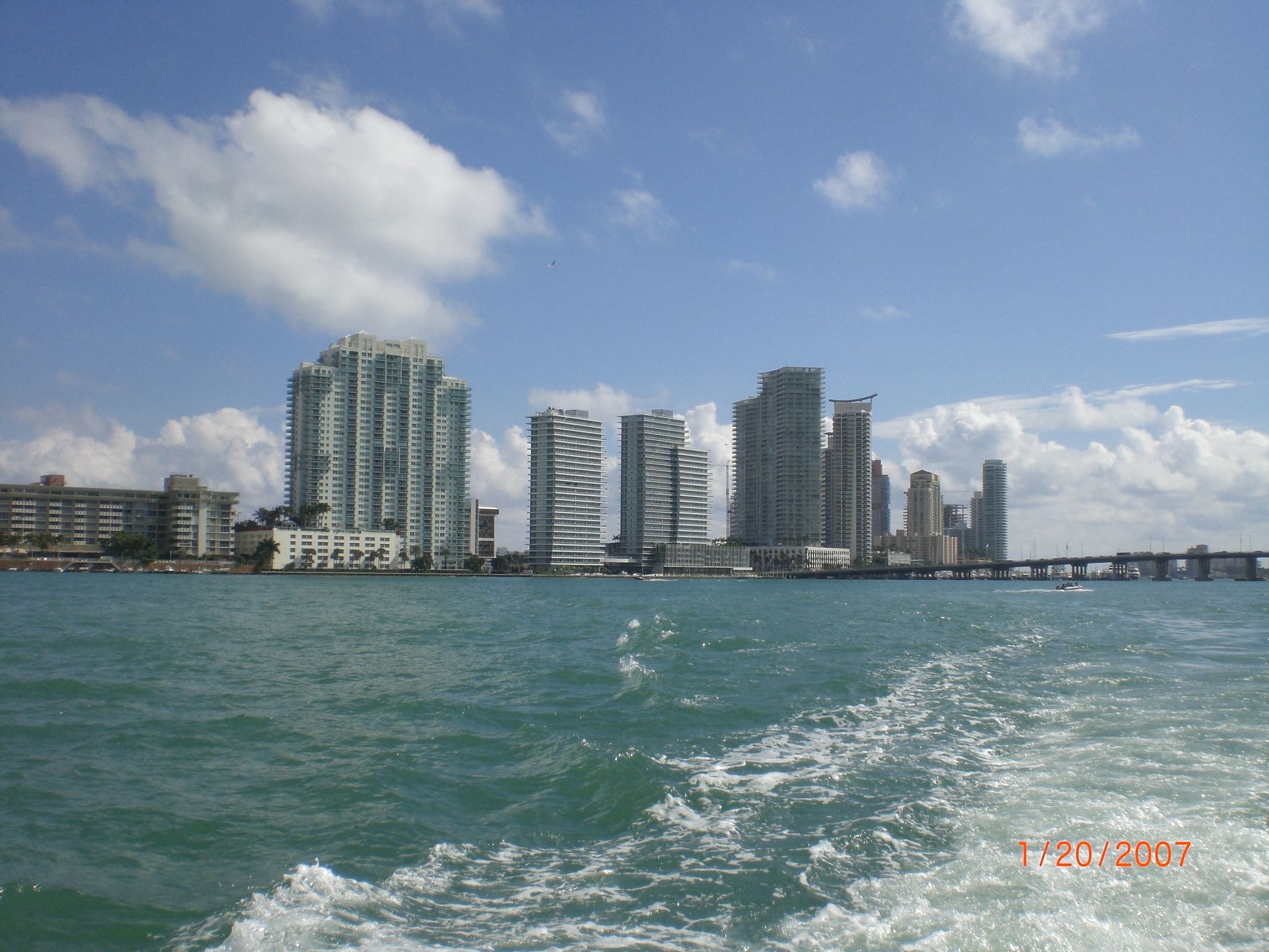 Historic 2007 photograph of South Beach condominium skyline from Biscayne Bay, not the 1250 West Avenue proposal.