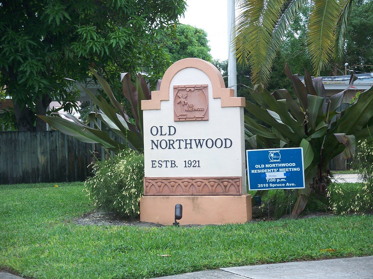 Old Northwood Historic District sign in West Palm Beach, photographed in November 2010, showing archival neighborhood context.