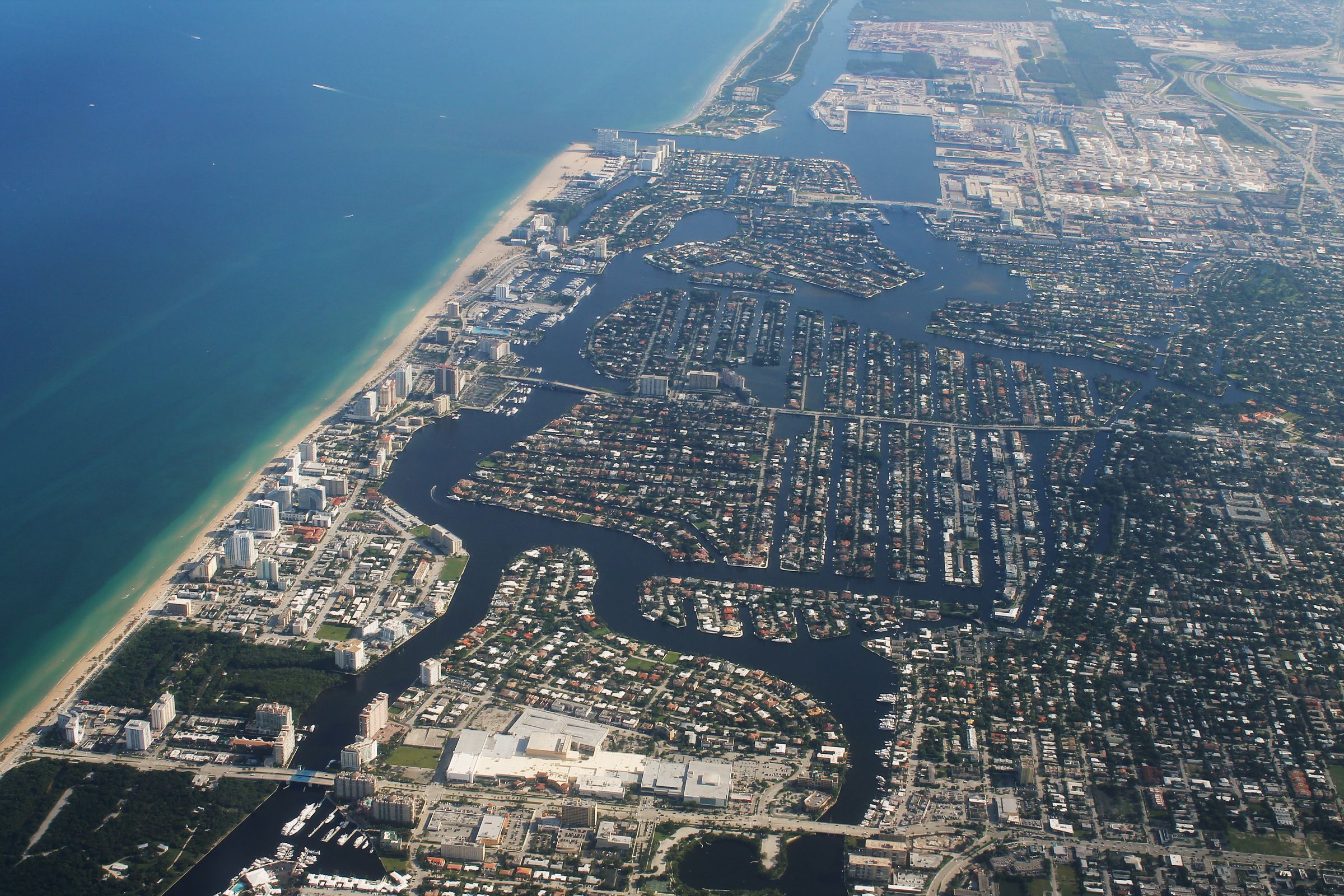 Historical aerial view of Fort Lauderdale's Intracoastal corridor including the vicinity of the Galleria, photographed in 2012.
