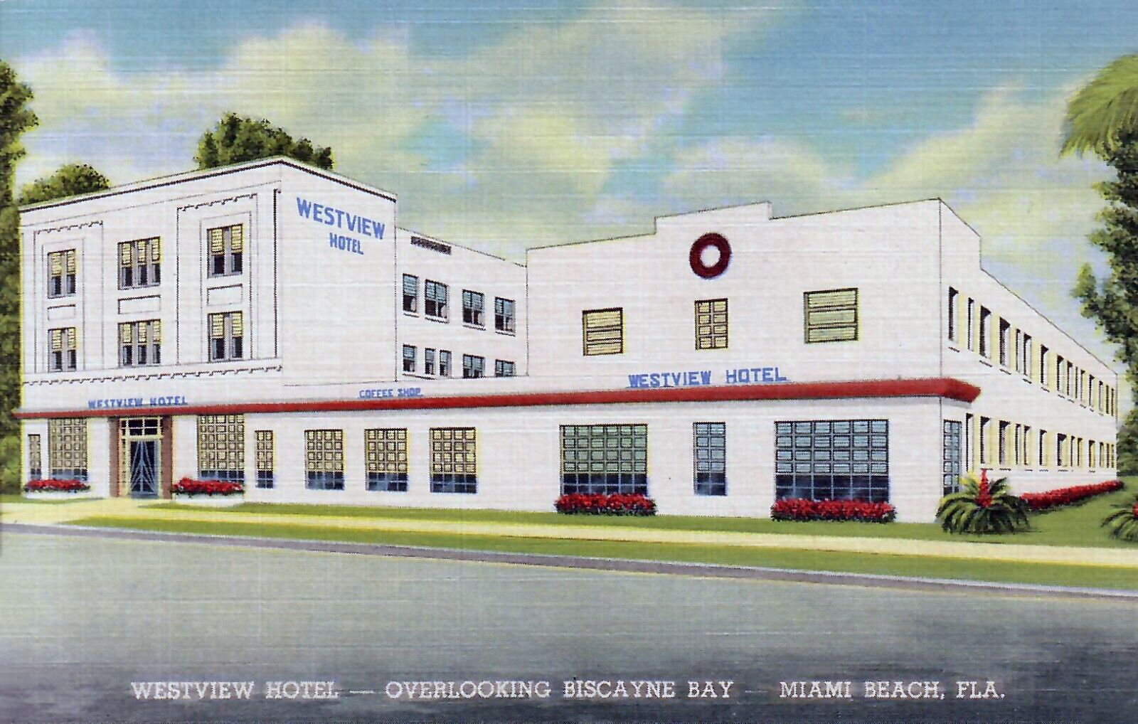 Archival 1948 postcard of the former Westview Hotel at West Avenue and Ninth Street in Miami Beach.