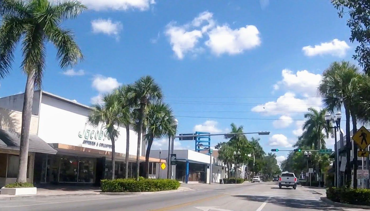 Archival photograph of historic Downtown Homestead streetscape taken in July 2020, not a current 2026 redevelopment image.