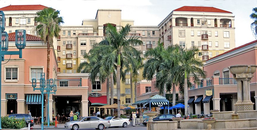 Archival photograph of Mizner Park apartments on a plaza in Boca Raton in 2008, not The Bertani project.