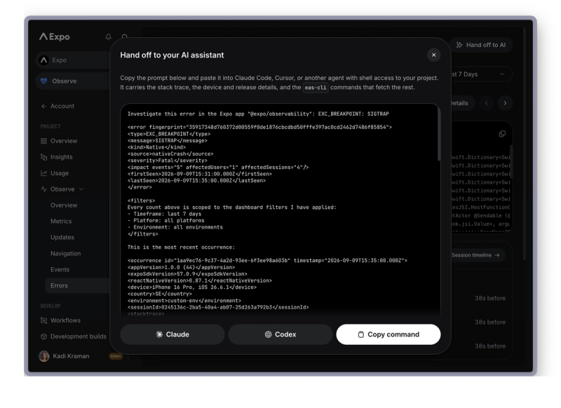Hand off to AI example with an error