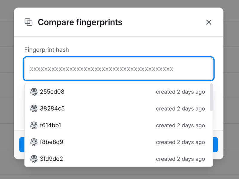 A screenshot of the new fingerprint comparison selector UI