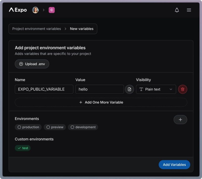 Example of defining a custom environment