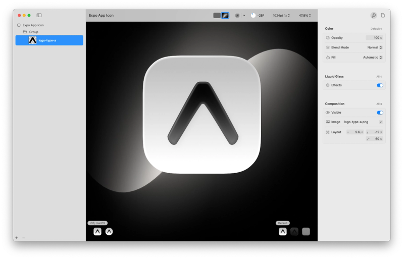 Icon Composer app with an Expo app icon