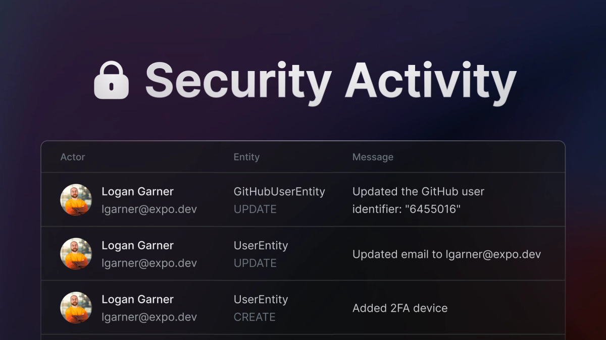 Activity records on your Expo account.