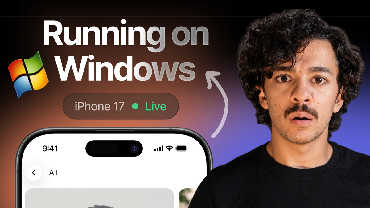 Rami looking surprised beside an iPhone marked Live, a Windows logo, and the words Running on Windows