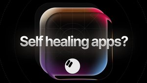 Self healing apps? text over a layered app icon on a dark background