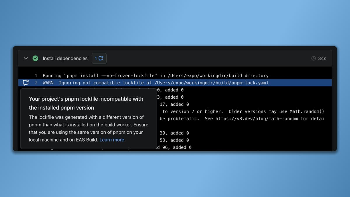 Build annotation in your EAS build logs.
