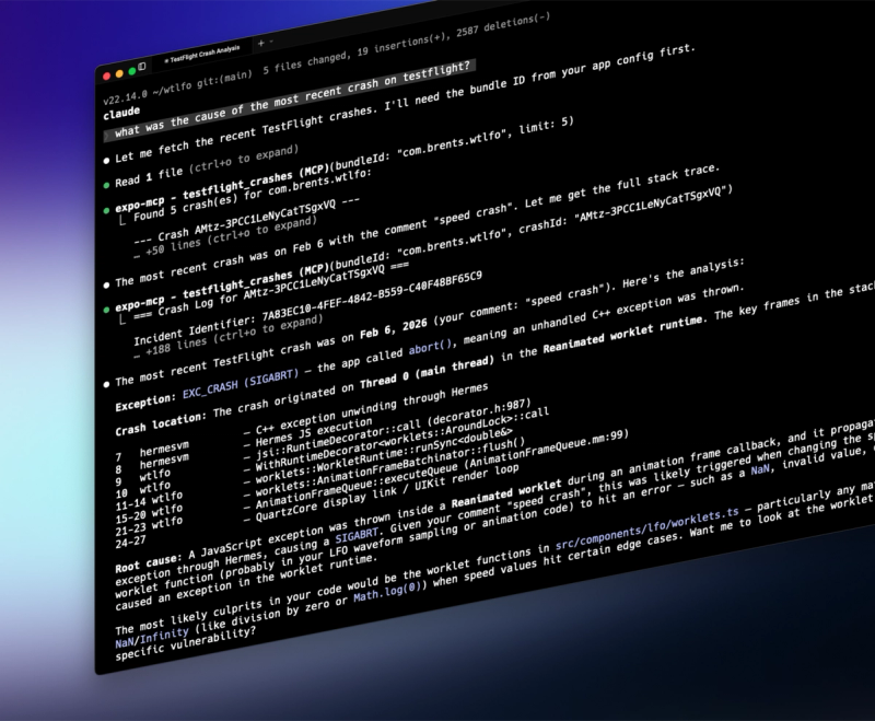 Root cause analysis of TestFlight crashes with Claude Code and Expo MCP