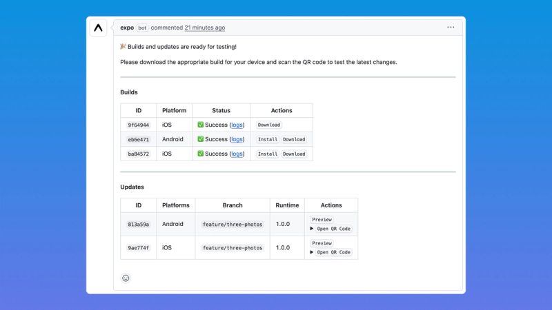 Image showing a Github comment with compatible builds and available updates