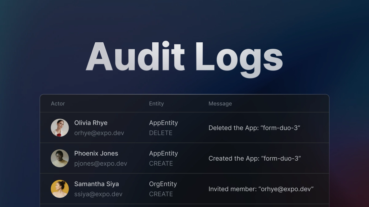 Audit logs on your Expo account.