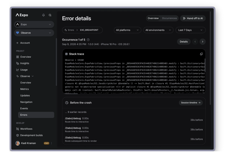 Error details of a native crash group