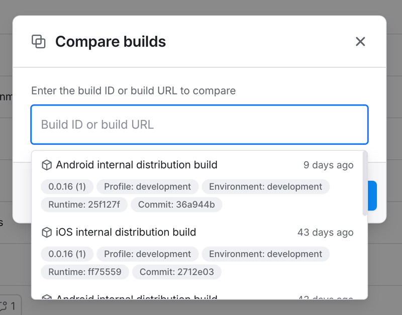 Build comparison suggestion list