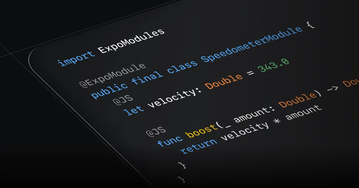 Photograph accompanying Expo Modules 2.0 reads a module's JavaScript surface off Swift declarations