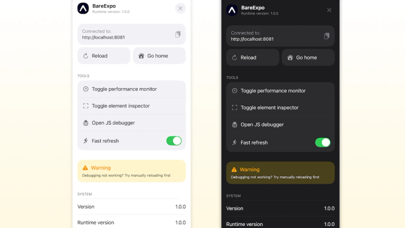 Screenshots of the revamped dev menu