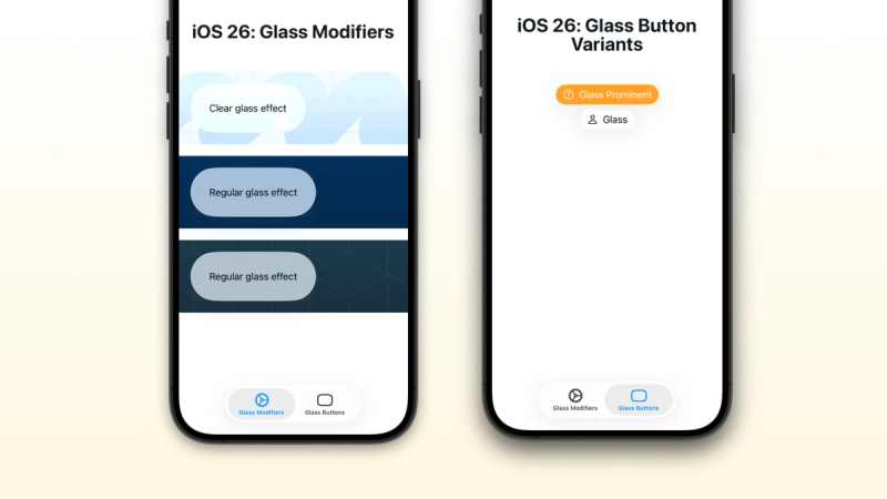 Screenshots showing Liquid Glass effects