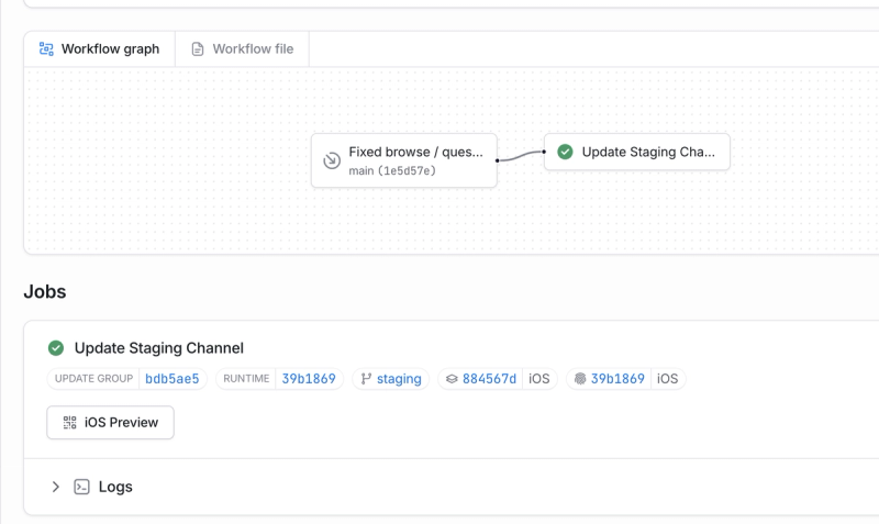 A screenshot of a workflow run details page with an update job