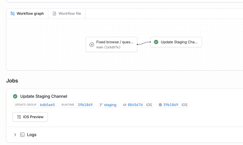 A screenshot of a workflow run details page with an update job