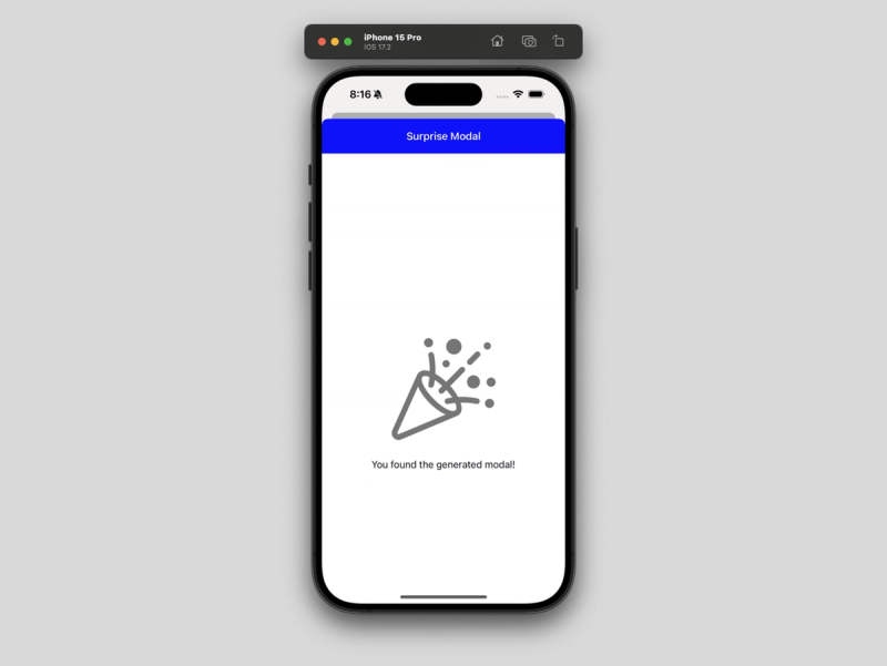 A modal screen generated by Ignite CLI using Expo Router