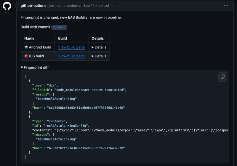 After the fingerprint changed a new build is automatically started.