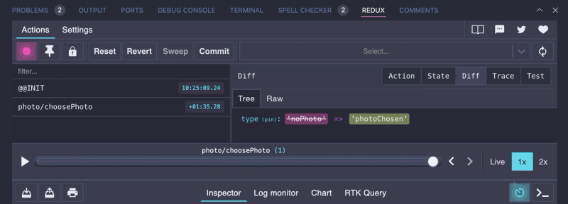 Redux DevTools conveniently placed inside the VSCode panel.