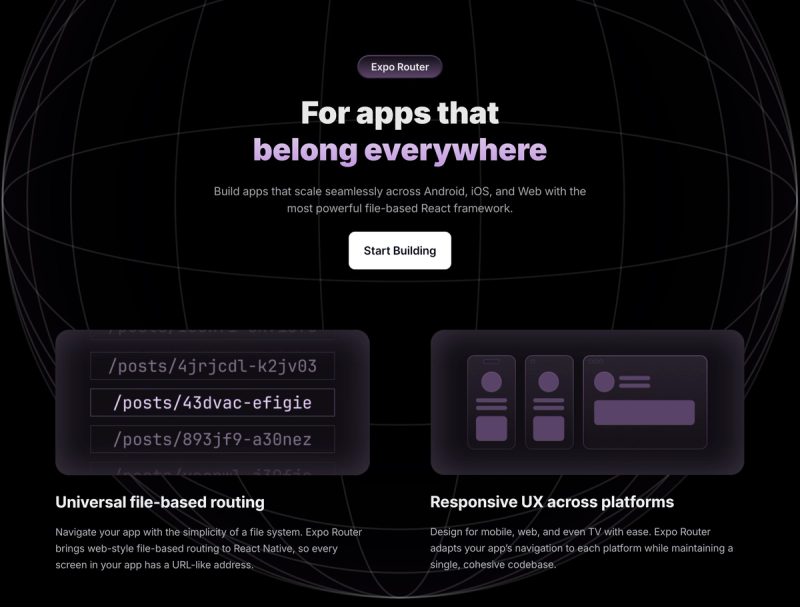 Expo router landing page screenshot
