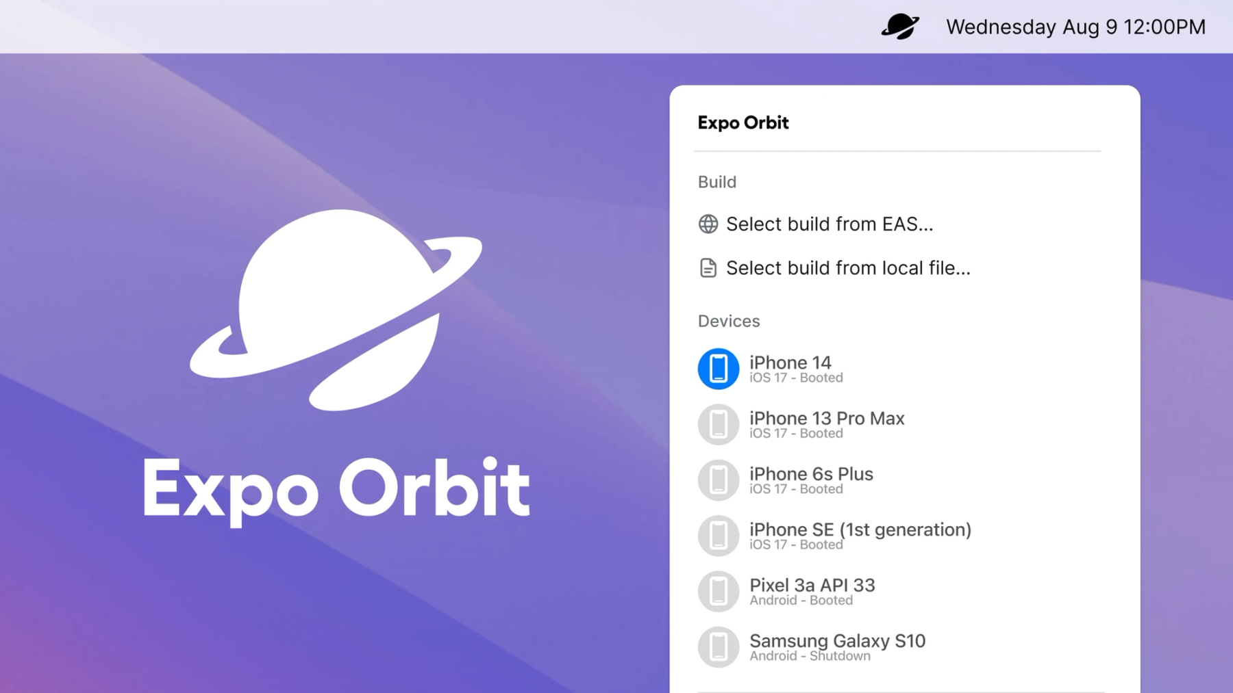 Expo Orbit: Download and launch builds - Expo Changelog